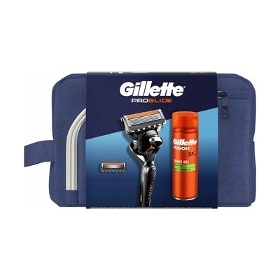 Gillette Fusion Proglide sada holicího strojku + gel na holení Sensitive 200 ml + kosmetická taška Fusion 5