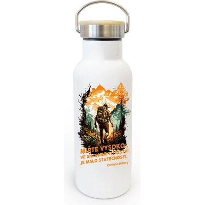 Canvas termoska s bambusovým víčkem Miřte vysoko 500 ml Bílá