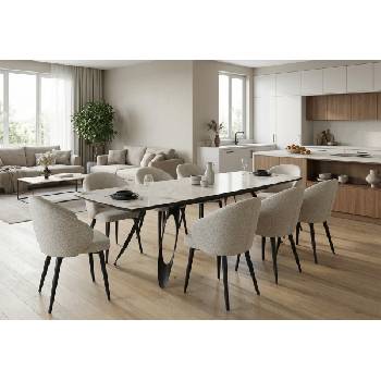 ЕВРОМАР Разтегателна трапезна маса merkur бежов мрамор / черна