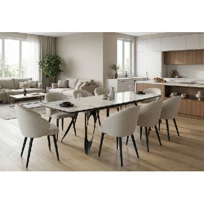 ЕВРОМАР Разтегателна трапезна маса merkur бежов мрамор / черна