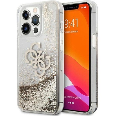 GUESS Liquid Big Liquid Glitter Case - дизайнерски кейс с висока защита за iPhone 13 Pro Max (златист)