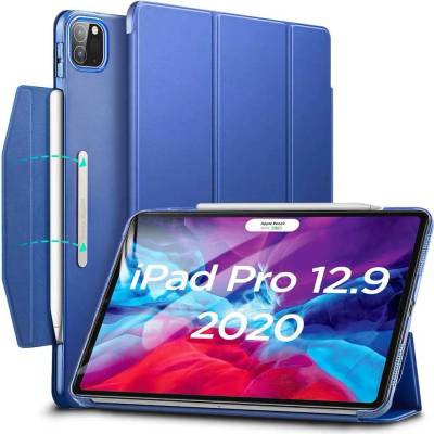 ESR Ascend Trifold Case - полиуретанов калъф с поставка и отделение за Apple Pencil 2 за iPad Pro 12.9 (2020), iPad Pro 12.9 (2018) (син)