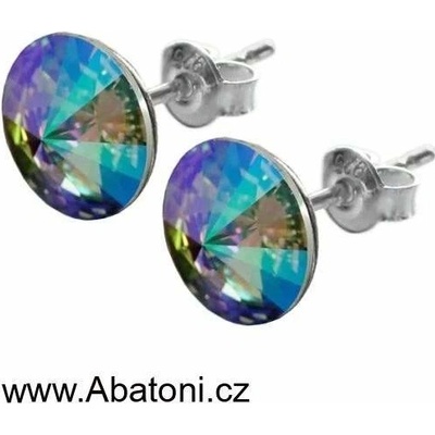 Swarovski Elements Rivoli vlepený krystal 12mm - Stříbrné náušnice pecky puzety zelené fialové kulaté 51037.5 Paradise Shine