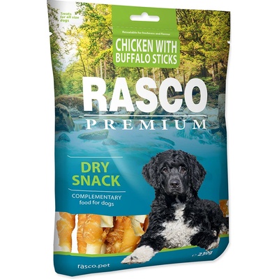 Pochúťka RASCO Premium tyčinky byvolí obalené kuracím mäsom 230 g