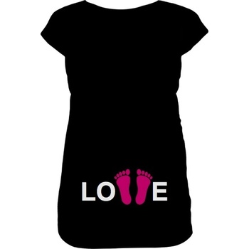 Těhotenské tričko s potiskem tričko LOVE a nožičky dámské černá
