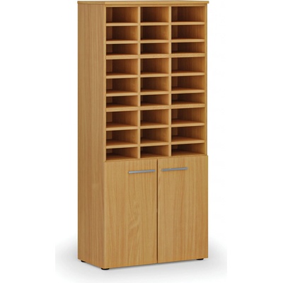 PRIMO Třídící regál s dveřmi WOOD, 800 x 420 x 1781 mm, 27 přihrádek, buk