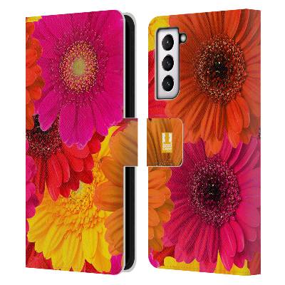 Pouzdro HEAD CASE na mobil Samsung Galaxy S21 / S21 5G květy foto fialová, oranžová GERBERA (Flipové pouzdro, obal pro mobil Samsung Galaxy S21 / S21 5G květy foto fialová, oranžová GERBERA)