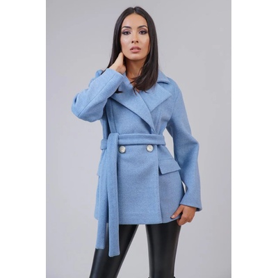 Radek's Collection Дамско късо палто с колан в светло син цвят 12202-401