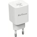DeTech Мрежово зарядно устройство DeTech DE-60, 20W, 1 x Type-C F, 1 x USB F, PD, QC, Бял - 40543