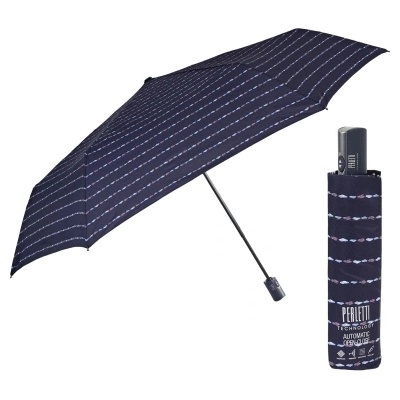 Дамски плосък автоматичен Open-Close чадър Perletti Technology 21783, Лилав на райета