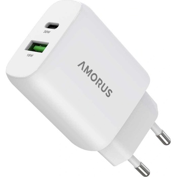 Amorus 30W GaN Бързо Зарядно, Dual Port USB-C и USB-A, За Телефон и Таблет, Съвместимо с iPhone, Samsung, Xiaomi
