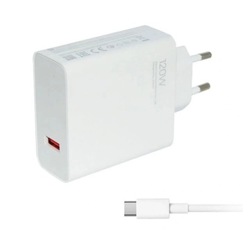Xiaomi захранващо зарядно usb гнездо (5v/3a, 120w, pd бързо зарядно устройство 3.0 + type-c кабел) бяло (MDY-13-EE + TYPE-C)