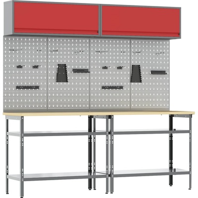 vidaXL Комплект работна маса с рафт със съхранение 8 pcs Червен и сив (3321505)