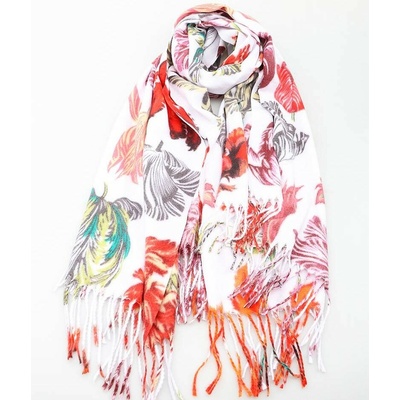Classic Scarf šála bílá s barevnými květy tulipánů