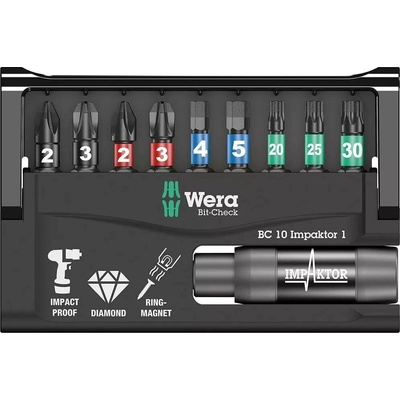 Sada bitů Wera Bit Check 10 Impaktor 1, PZ+PH+TX+SW, 10+1ks WeraW057680