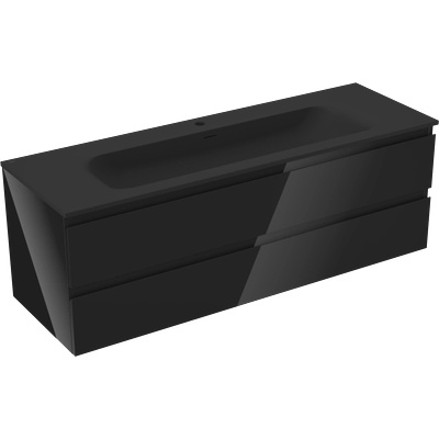Orio шкаф за баня 140 см с мивка Vela, 2 чекмеджета, черен гланц/черен мат (91A10-14047-2-BFF70-W23M71)