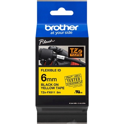 Páska do tiskárny štítků Brother TZ-FX611, 6mm, černý tisk/žlutý podklad, flexib