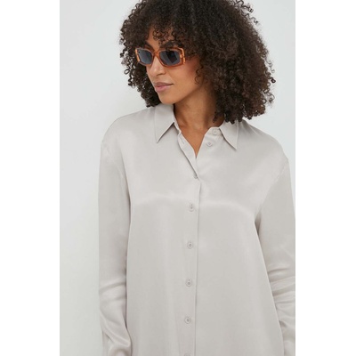 Calvin Klein Риза Calvin Klein дамска в сиво със свободна кройка с класическа яка K20K206299 (K20K206299)