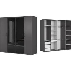 BRW Гардероб flex 220 / 66 / 218 см графит / черен лакобел (f57-szafa_zestaw_138-gf/gf/cap)