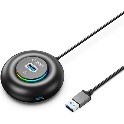 USB rozbočovač Orico YXR4-U3 RGB, 4 porty USB-A 3.0 s audio/mikrofonním portem, délka kabelu 1,8 m – černý
