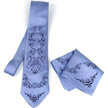 Hodvábna kravata + vreckovka Dark Ornament Purple