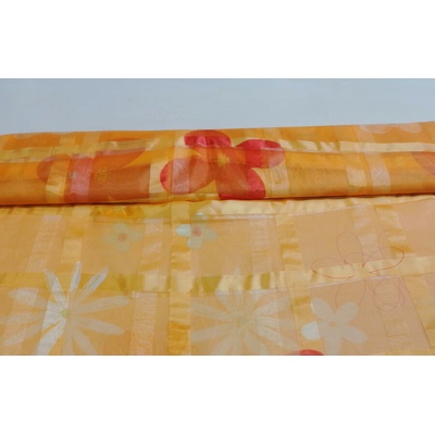 Záclona oranžová s květy 150 cm