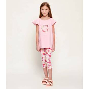 Guess Розова тениска с G за мини момиче с раиран клин плодове Guess