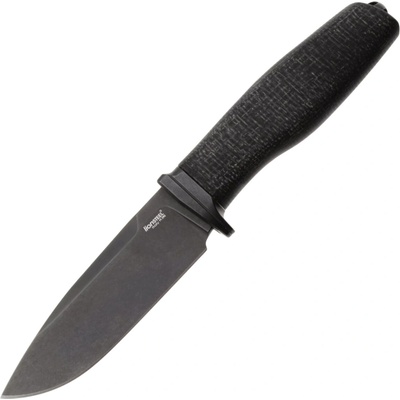 Lion Steel pevný M390 ČERNÁ čepel, ČERNÉ Burlap, Ti záštita, kožené pouzdro
