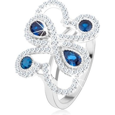 Šperky eshop Stříbrný 925 prsten třpytivé ornamenty tmavomodré zirkony HH3.11