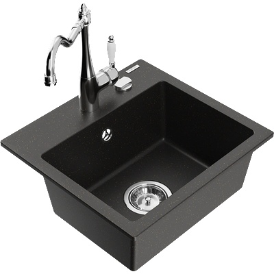 Mexen Milo гранитна кухненска мивка с една камера и смесител Carla, (6505-75-670700-00)