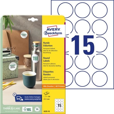 Etikety univerzálne kruhové 51mm Avery A4 10 hárkov