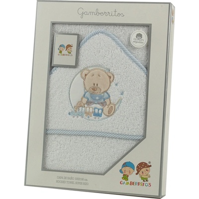 Gamberritos Бебешка хавлия Gamberritos - Мече, 100 х 100 сm, Син кант (109681)