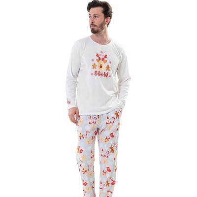 Мъжка коледна пижама в бяло и светлосиво с еленче
