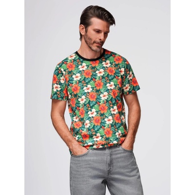 Ombre full print floral pattern cotton t-shirt black