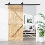 vidaXL Преплъзваща се врата Естествено и черно 85 x 210 cm (3445120)