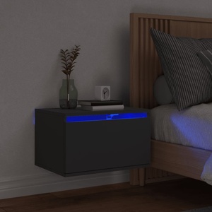 vidaXL Нощно шкафче за стена с LED светлини, черно (836828)