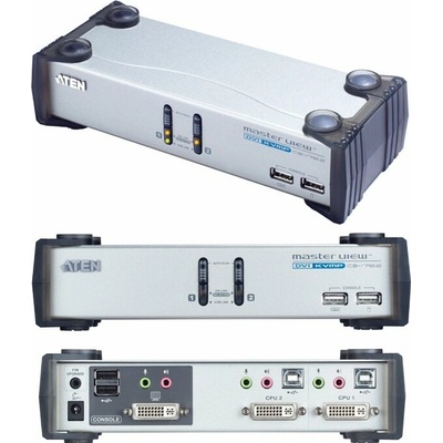Aten CS-1762A 2-Port DVI USB 2.0 KVMP Switch, 2x DVI-D Cables, 2-port Hub, Audio