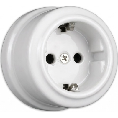 Elhard - Стенна керамична ретро домашна розетка SCHUKO 230V бяла (EF0051)