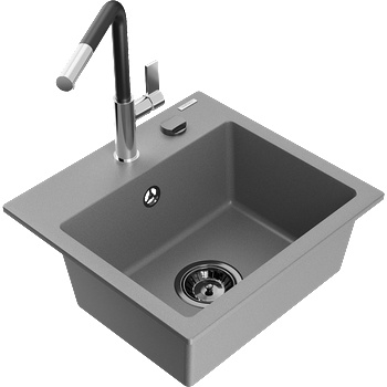 Mexen Milo кухненска мивка от гранит с 1 отделение и кухня батерия Flora, сив - 6505-71-670401-07-B (6505-71-670401-07-B)