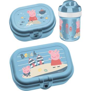 Koziol Детски кутии за обяд с бутилка за вода Waves to go Прасе Пепа сини 3 части (8393639)