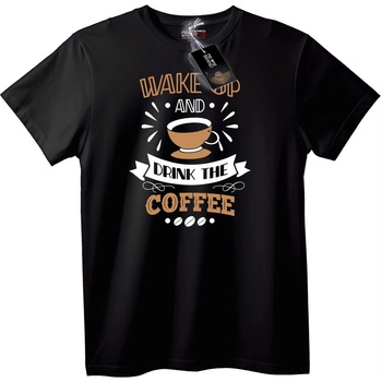 NOONEBRAND Тениска Събуди се и Пий Кафе - M, Black