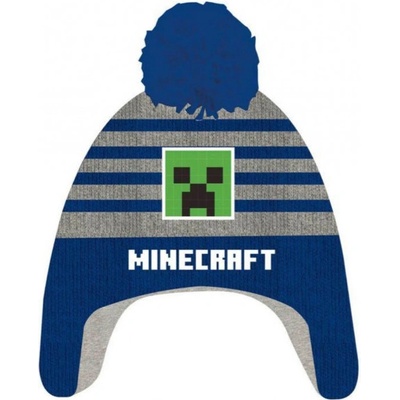 Minecraft zimní čepice Creeper modro šedá dětská