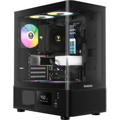 кутия Case ATX - ATLAS E2 - 3 x 120 mm A-RGB, Digital Display, Curved Glass (GAMDIAS-ATLAS-E2-CG)