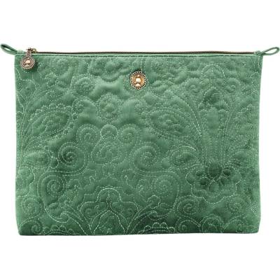 Pip Studio Charly Samt Quilty Days plochá kosmetická taška velká green