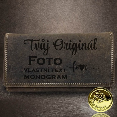 Dámská hnědá kožená peněženka TILLBERG s textem monogramem nebo fotkou