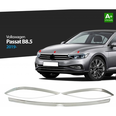 Nerez lišty hornej hrany masky a svetiel VW Passat B8,5 2019+ 3 ks