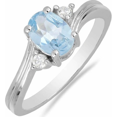 Nefertitis Prsten stříbrný s broušeným akvamarínem a zirkony 026295 AQ