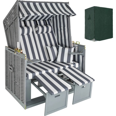 tectake 403907 plážový koš s polstrováním vč. ochranné plachty - šedá/bílá