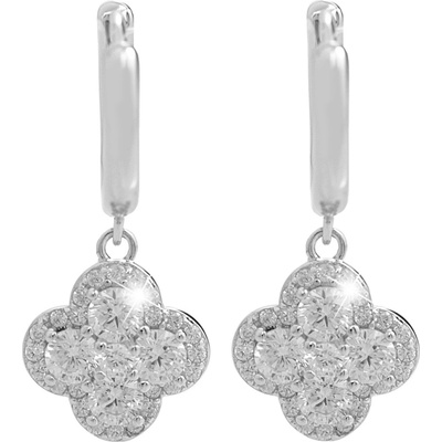 JSB bijoux s.r.o. Stříbrné náušnice klapky s čtyřlístkem z Kubických zirkonů Crystal (Stříbro 925/1000)
