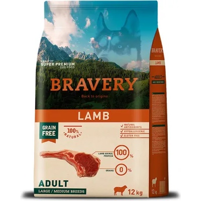 Bravery Lamb Medium & Large Breeds Adult Dog - Пълноценна храна за израснали кучета от средни и едри породи с агнешко 12 кг